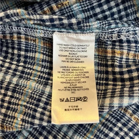 Pilcro blue and gold Checkered Shirt from Anthropologie - Picture 10 of 13